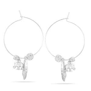 RHODIUM ELEPHANT CHARMS HOOP  EARRINGS #HNE88457YRD (TG16)