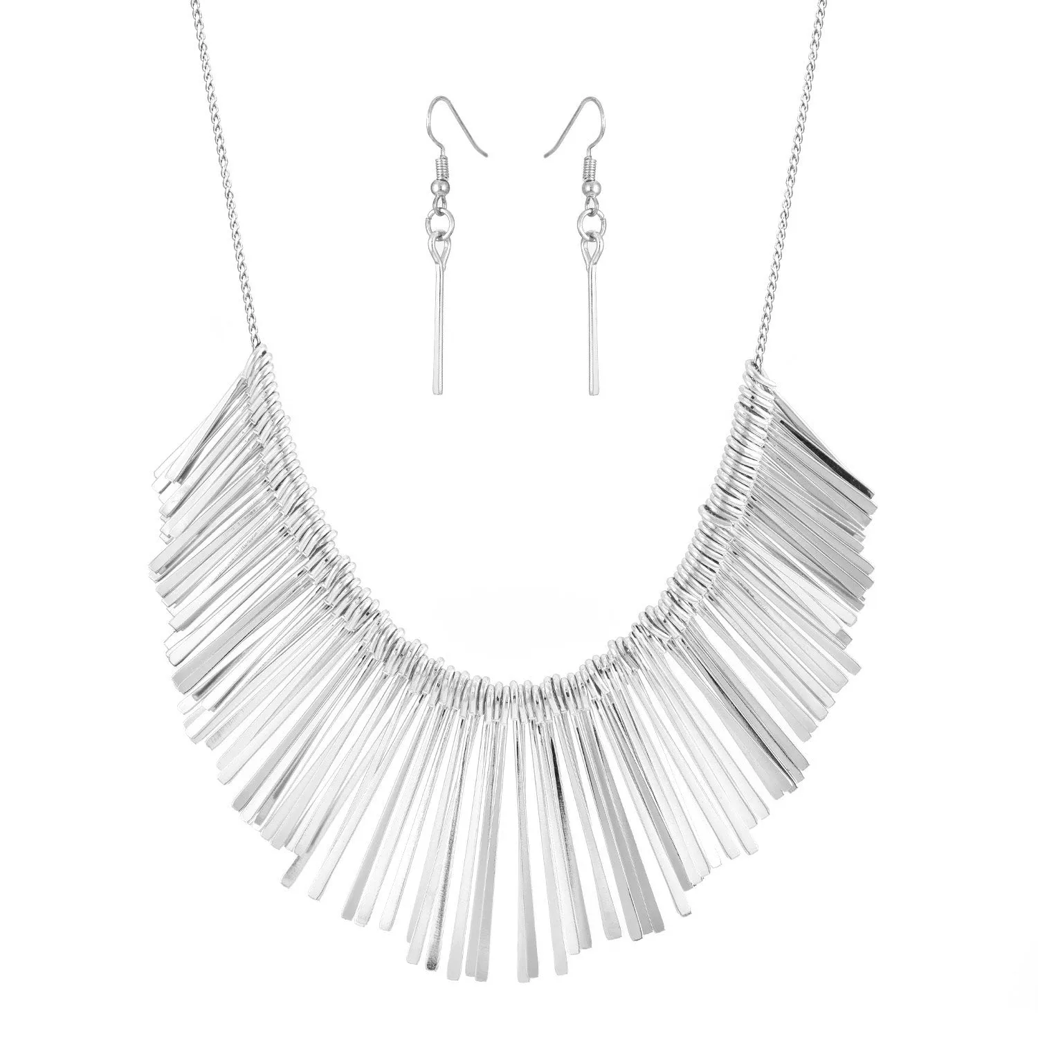 RHODIUM TASSEL EARRINGS AND  NECKLACES #SWRCP5571RHO (LA26)
