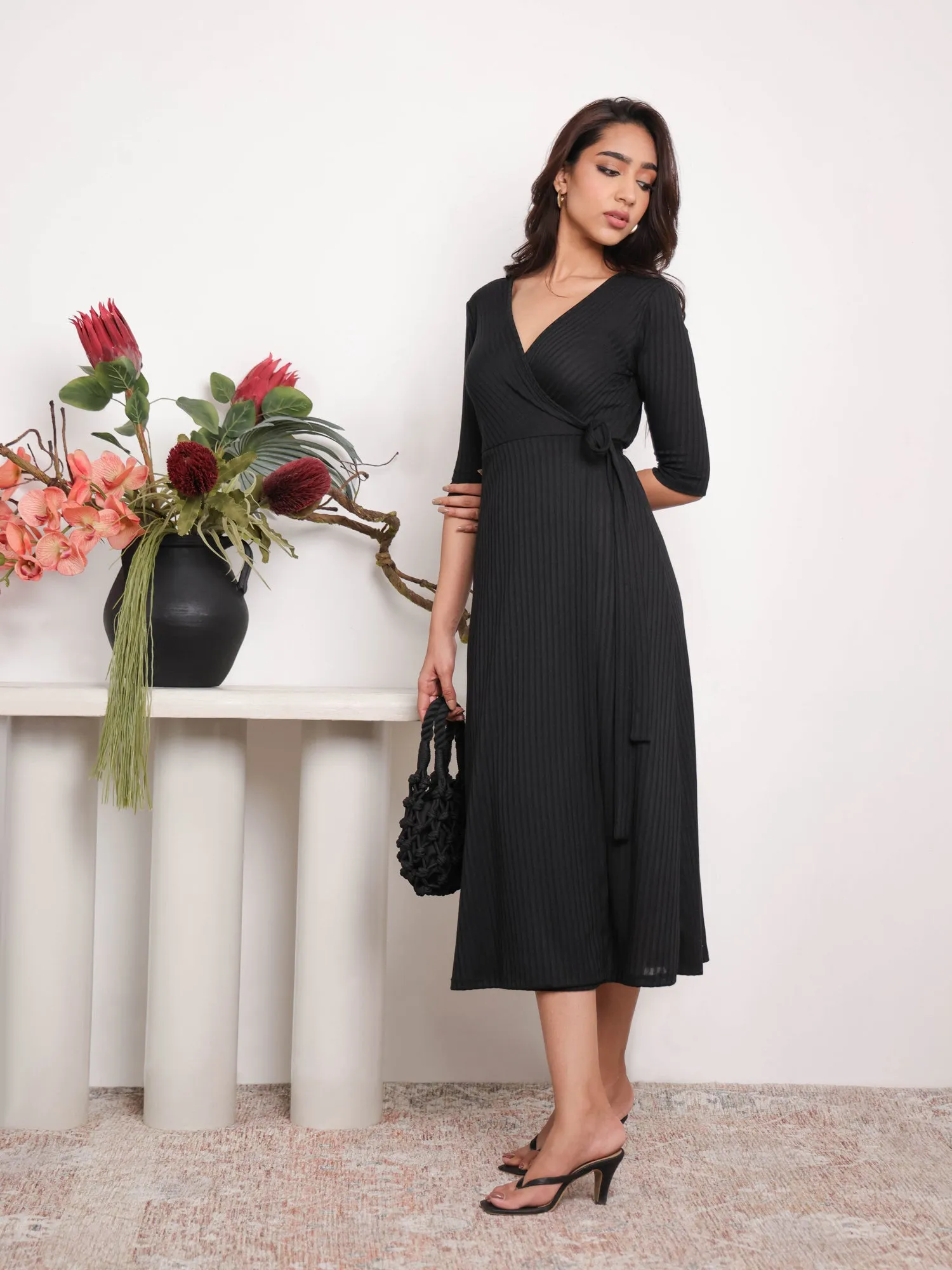 Rib Midi Wrap Dress