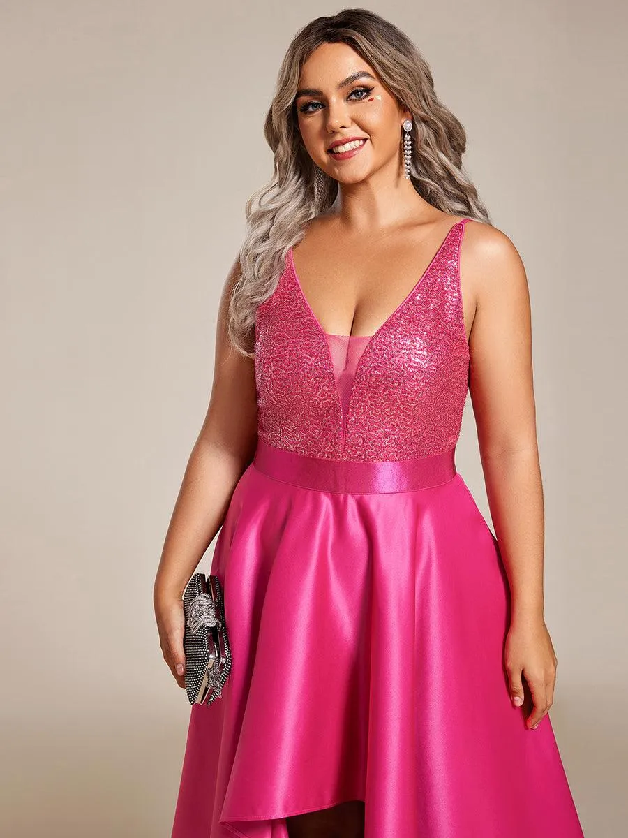 Robe de Bal Grande Taille Scintillante Sexy avec Dos Nu et Ourlet Irrégulier