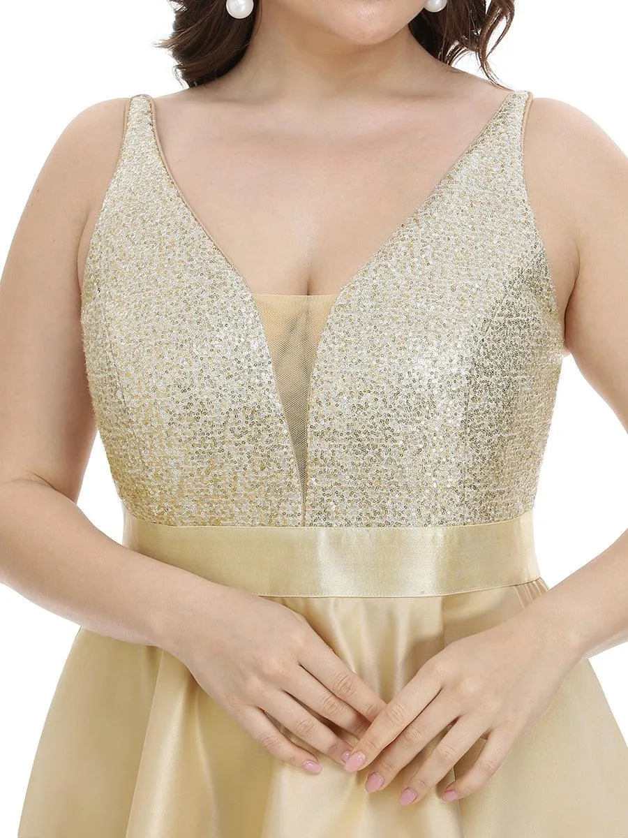 Robe de Bal Grande Taille Scintillante Sexy avec Dos Nu et Ourlet Irrégulier
