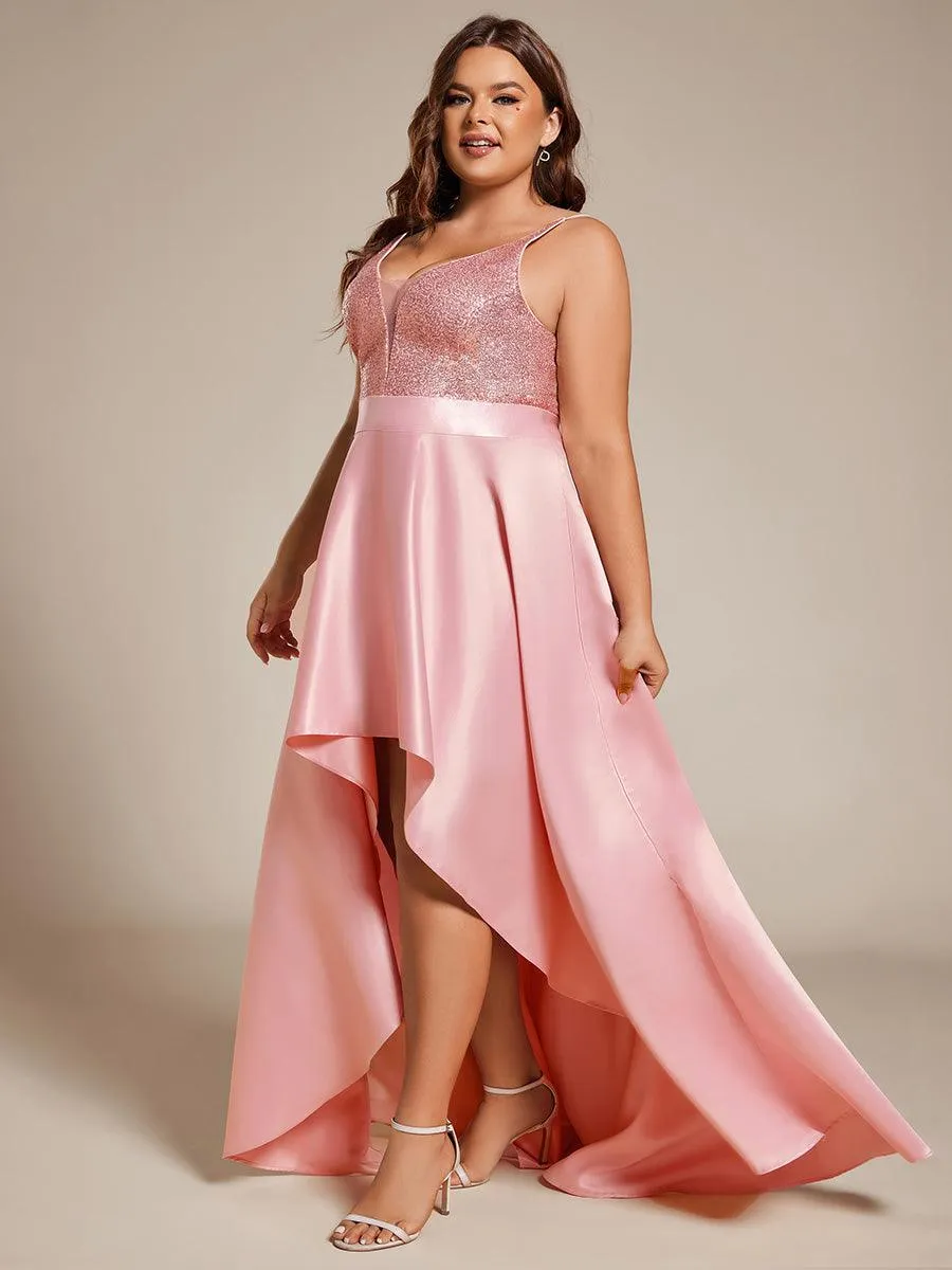 Robe de Bal Grande Taille Scintillante Sexy avec Dos Nu et Ourlet Irrégulier