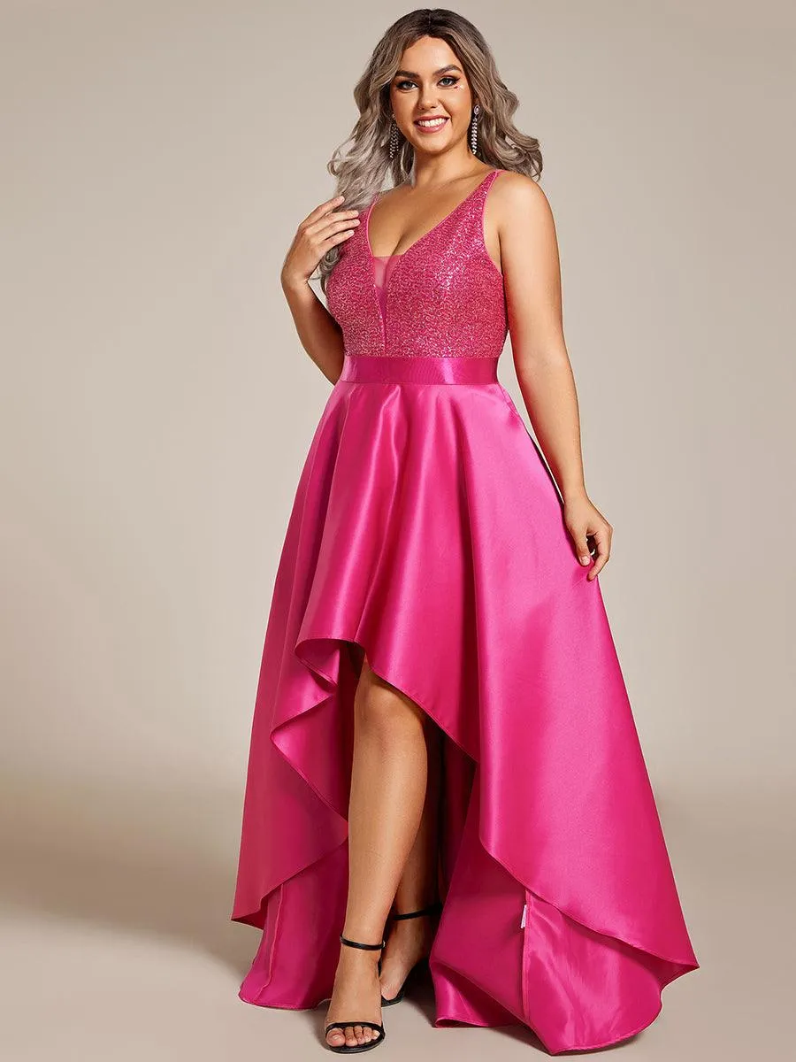 Robe de Bal Grande Taille Scintillante Sexy avec Dos Nu et Ourlet Irrégulier