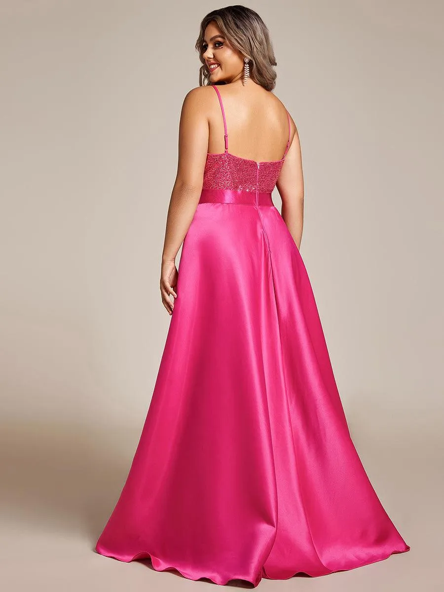 Robe de Bal Grande Taille Scintillante Sexy avec Dos Nu et Ourlet Irrégulier