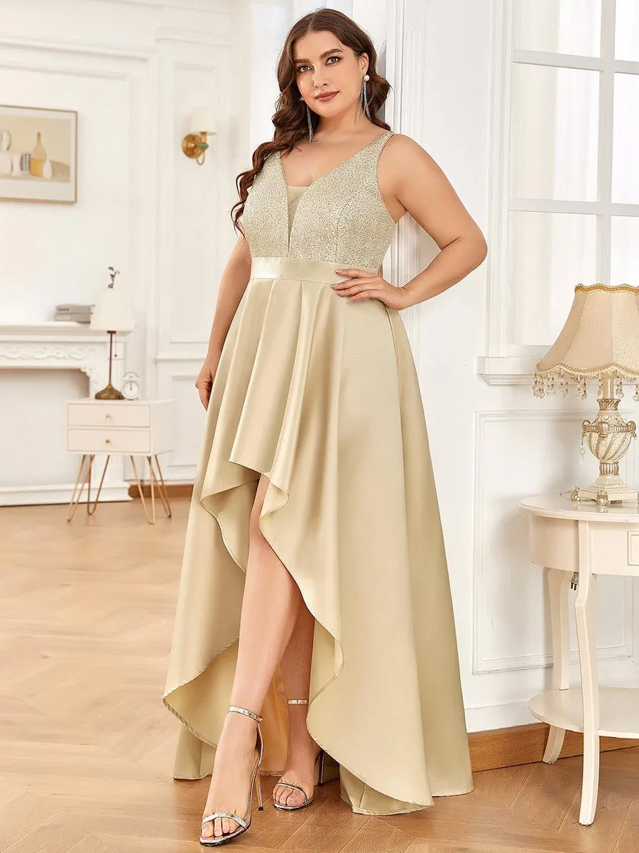 Robe de Bal Grande Taille Scintillante Sexy avec Dos Nu et Ourlet Irrégulier