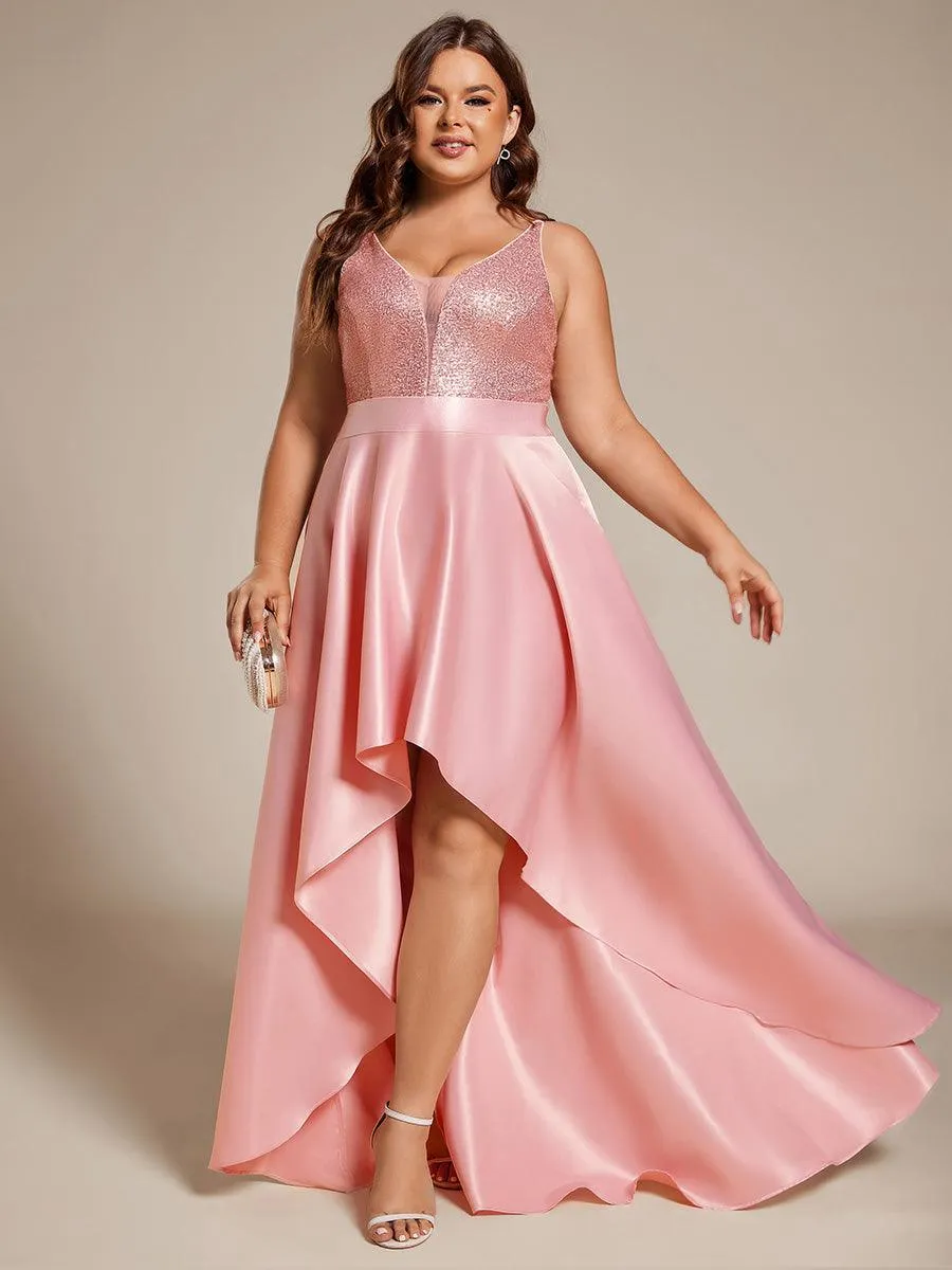 Robe de Bal Grande Taille Scintillante Sexy avec Dos Nu et Ourlet Irrégulier