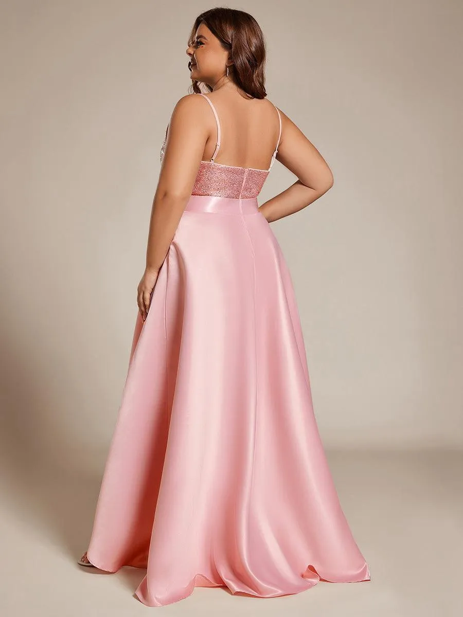 Robe de Bal Grande Taille Scintillante Sexy avec Dos Nu et Ourlet Irrégulier