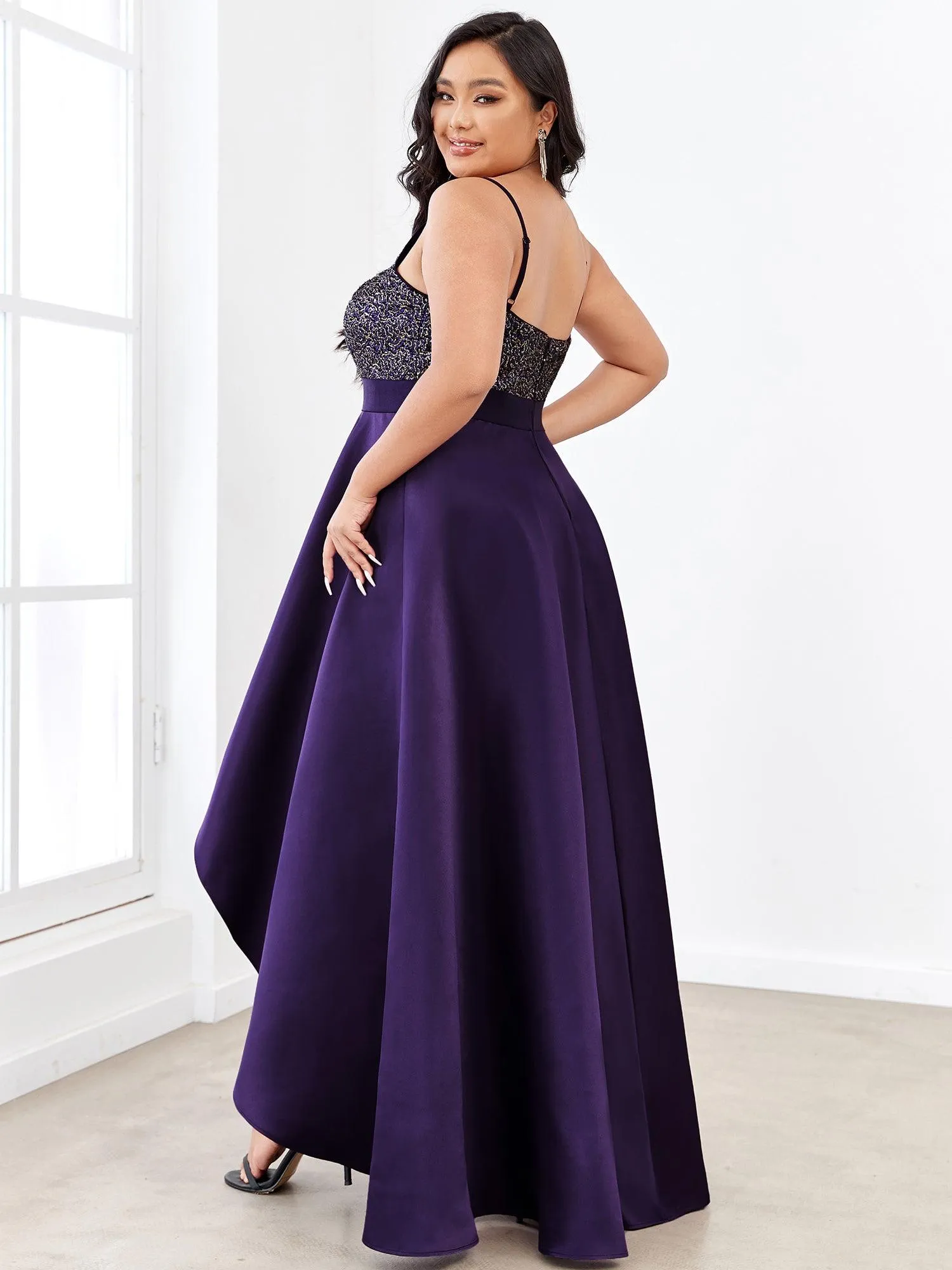 Robe de Bal Grande Taille Scintillante Sexy avec Dos Nu et Ourlet Irrégulier