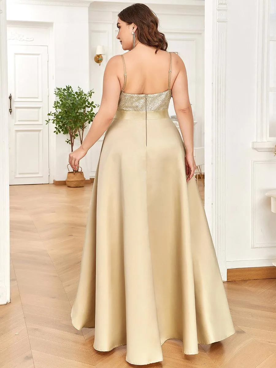 Robe de Bal Grande Taille Scintillante Sexy avec Dos Nu et Ourlet Irrégulier
