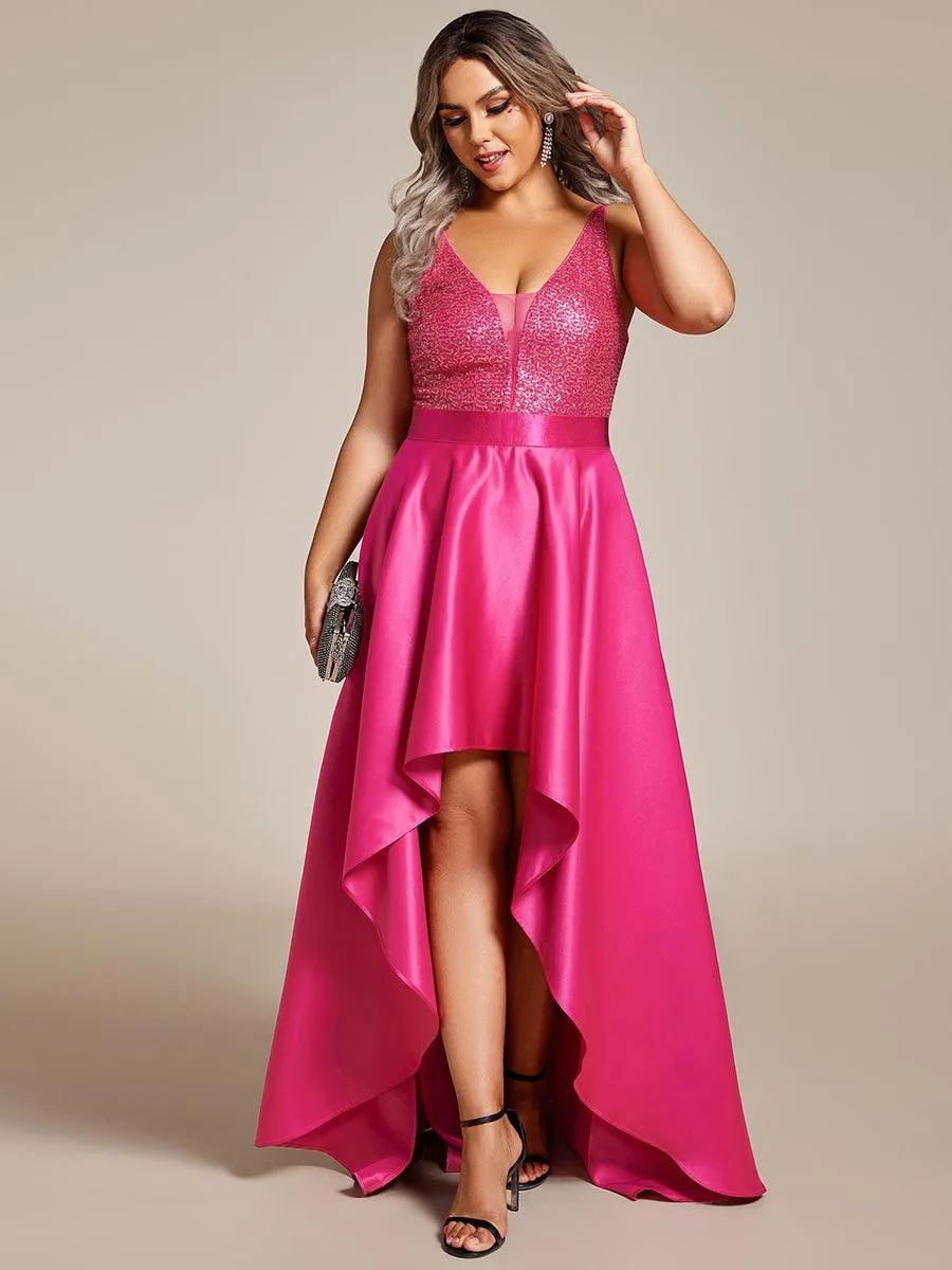 Robe de Bal Grande Taille Scintillante Sexy avec Dos Nu et Ourlet Irrégulier