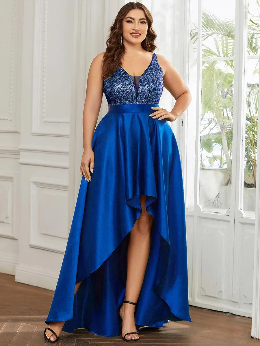 Robe de Bal Grande Taille Scintillante Sexy avec Dos Nu et Ourlet Irrégulier