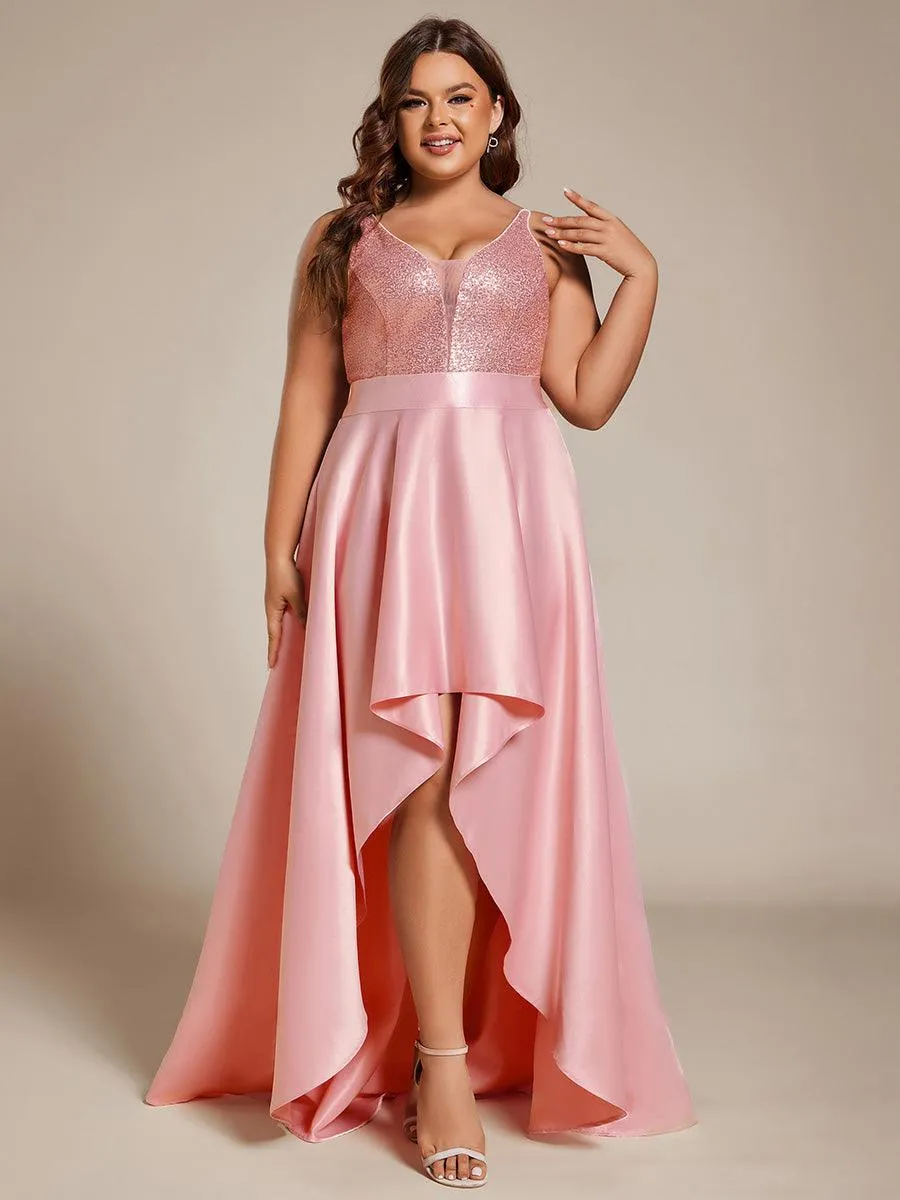 Robe de Bal Grande Taille Scintillante Sexy avec Dos Nu et Ourlet Irrégulier