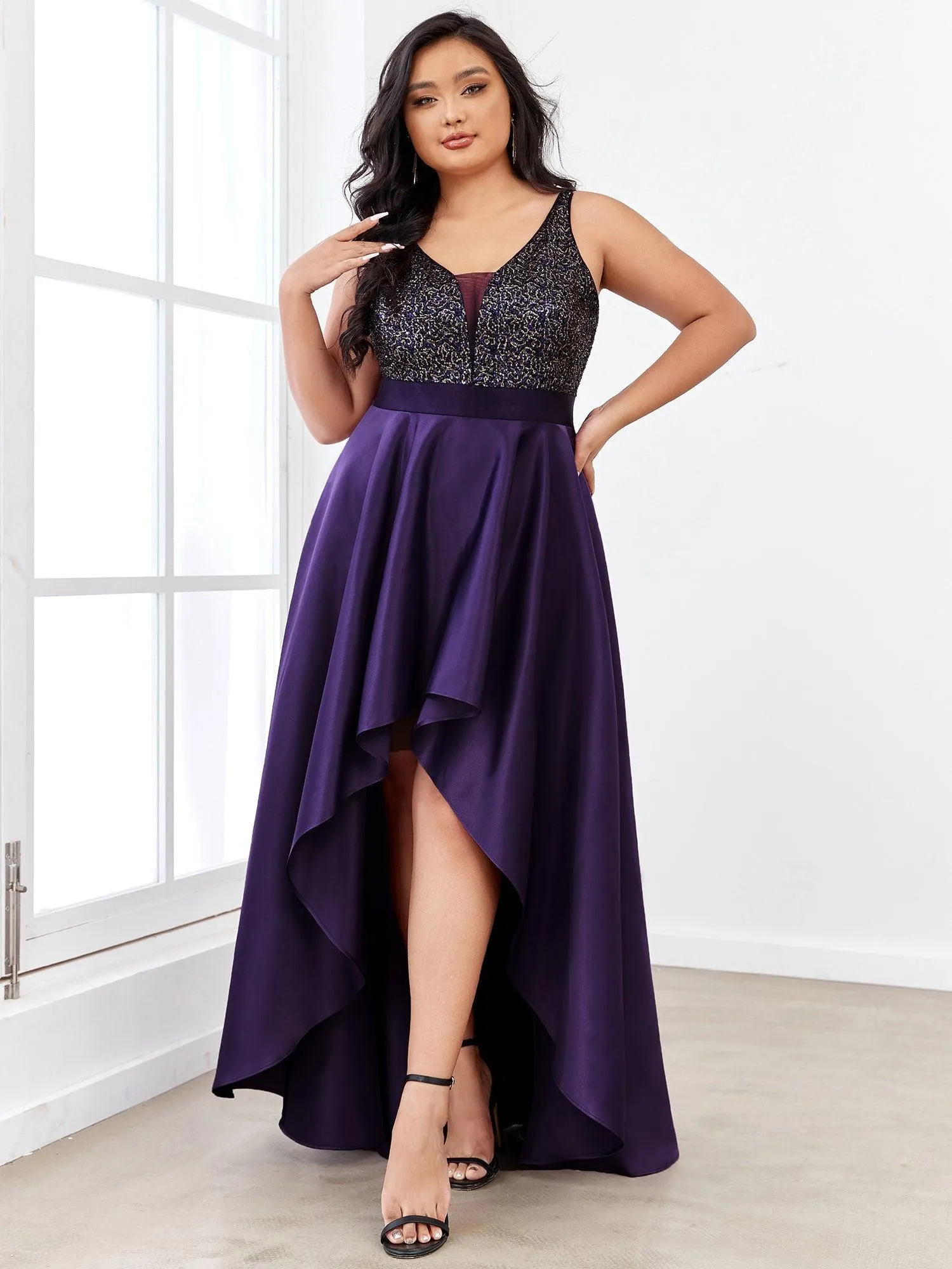 Robe de Bal Grande Taille Scintillante Sexy avec Dos Nu et Ourlet Irrégulier