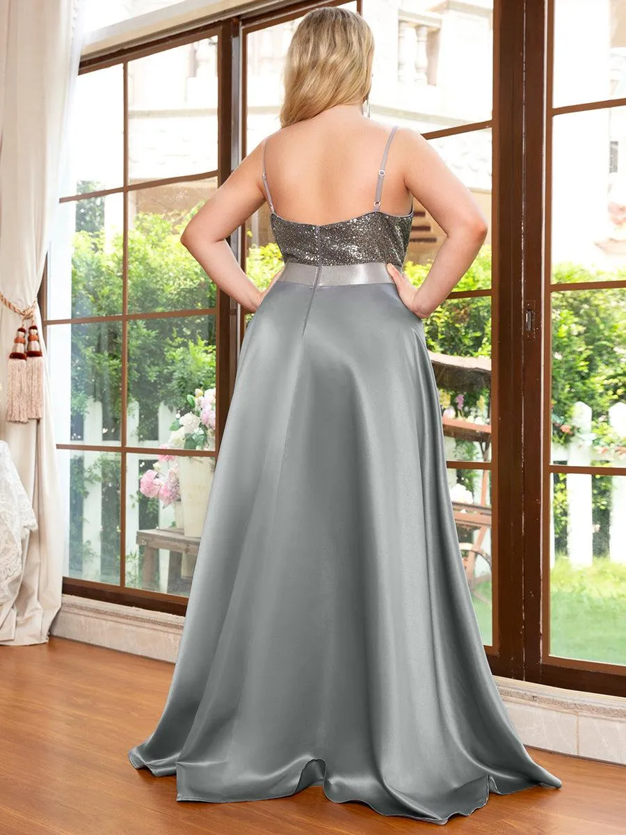 Robe de Bal Grande Taille Scintillante Sexy avec Dos Nu et Ourlet Irrégulier