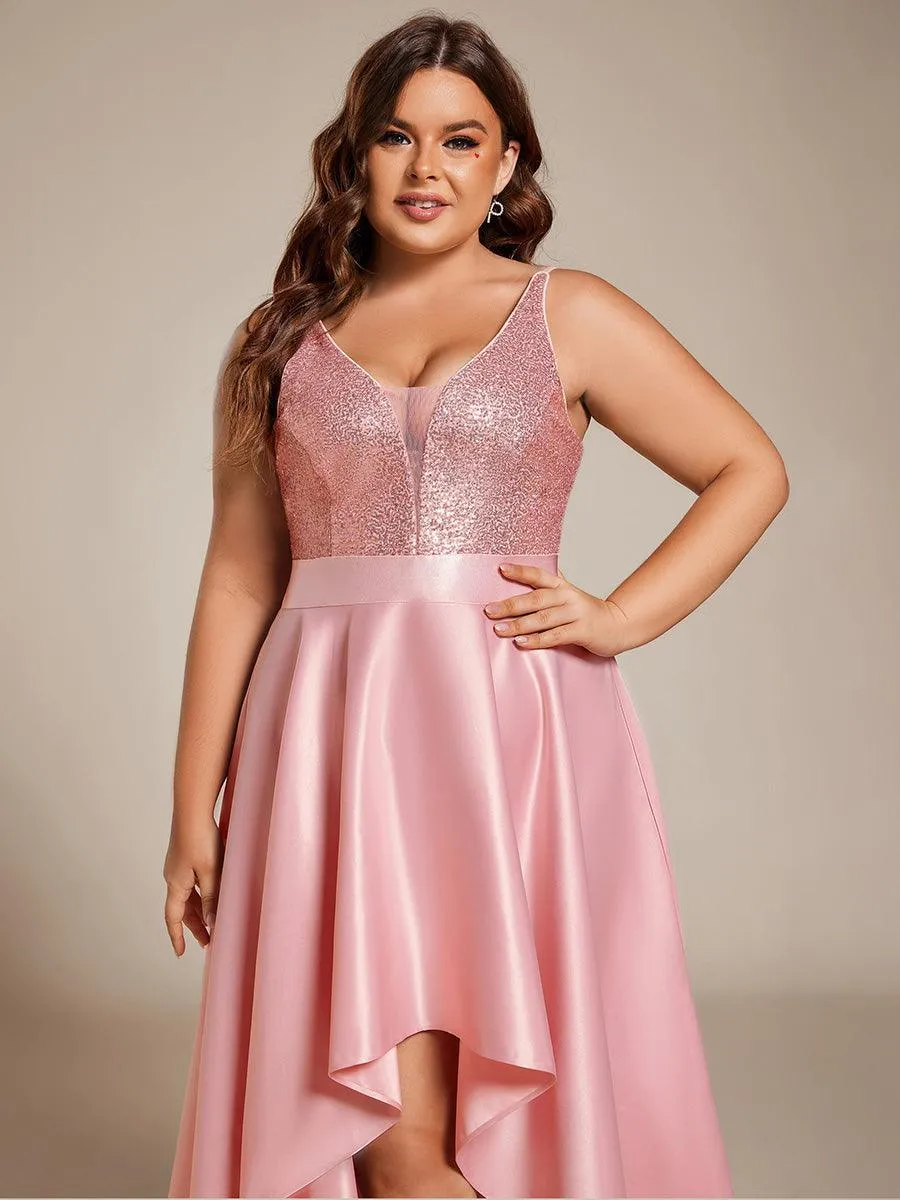 Robe de Bal Grande Taille Scintillante Sexy avec Dos Nu et Ourlet Irrégulier