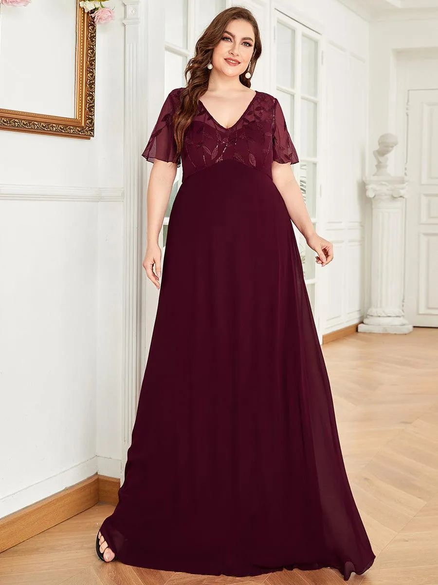 Robe de Soirée Longue à Imprimé Paillettes avec Mancherons(Vente finale)