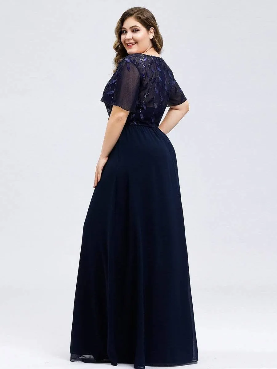 Robe de Soirée Longue à Imprimé Paillettes avec Mancherons(Vente finale)