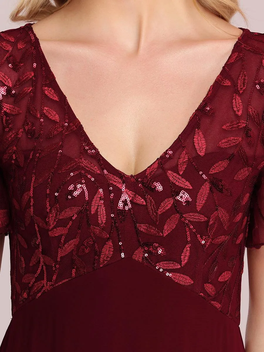 Robe de Soirée Longue à Imprimé Paillettes avec Mancherons(Vente finale)