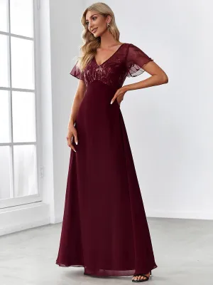 Robe de Soirée Longue à Imprimé Paillettes avec Mancherons(Vente finale)
