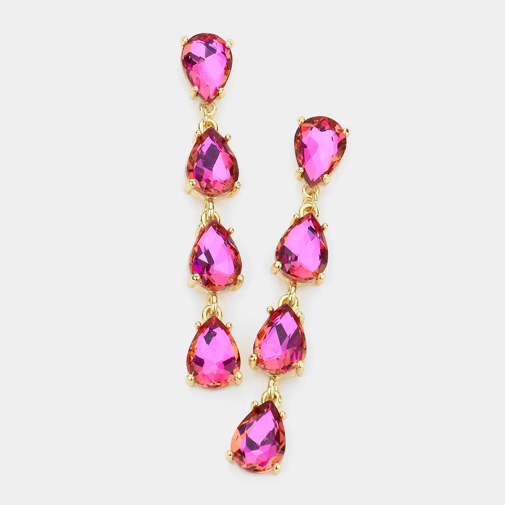 Rose AB Multi Teardrop Dangle Pageant Earrings | Headshot Earrings |  568092