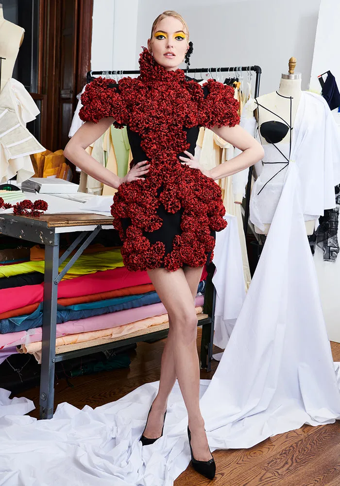 Rose Applique Sculpted Mini Dress