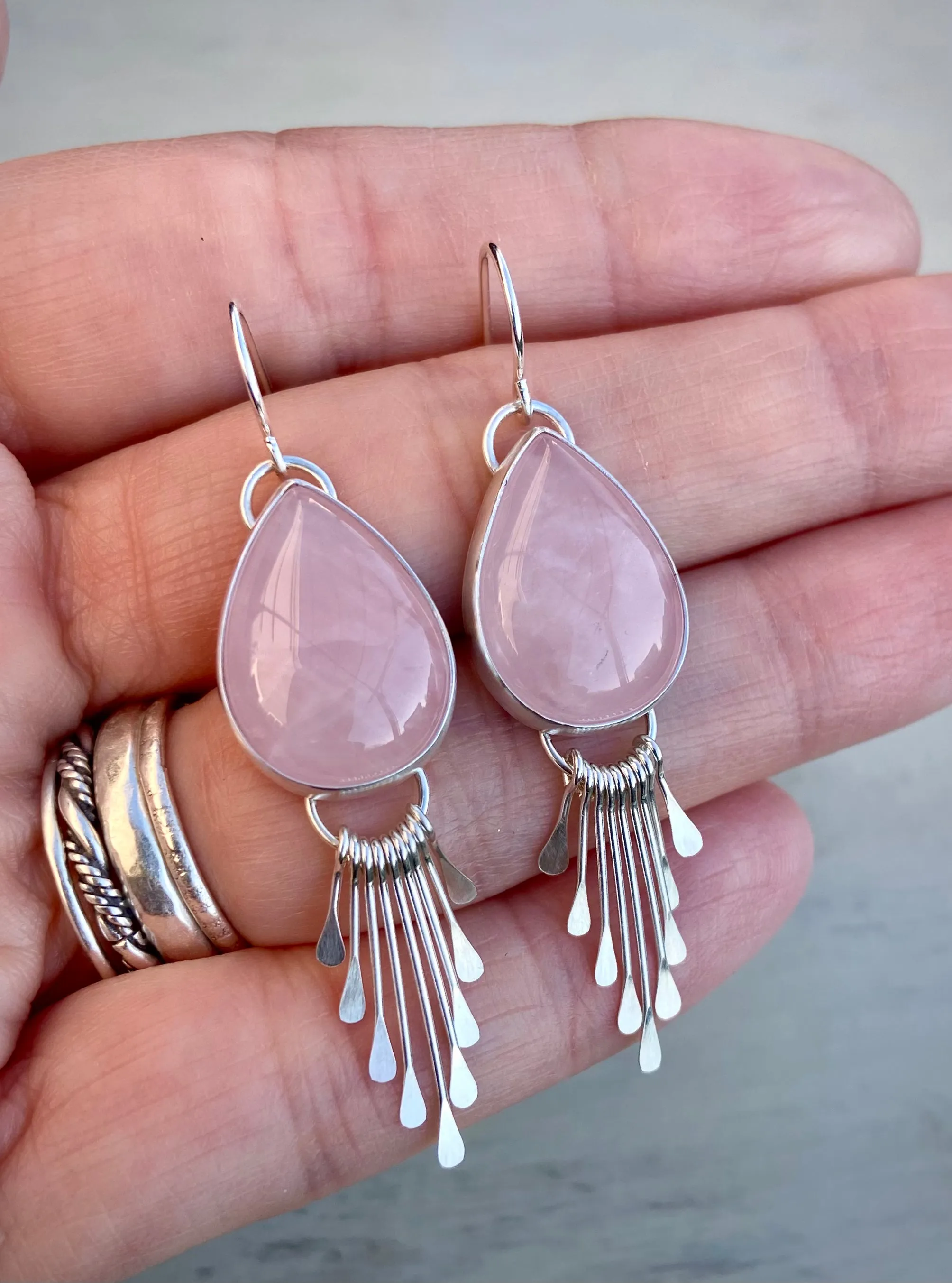 Rose Quartz Fringe Earring- Reserved