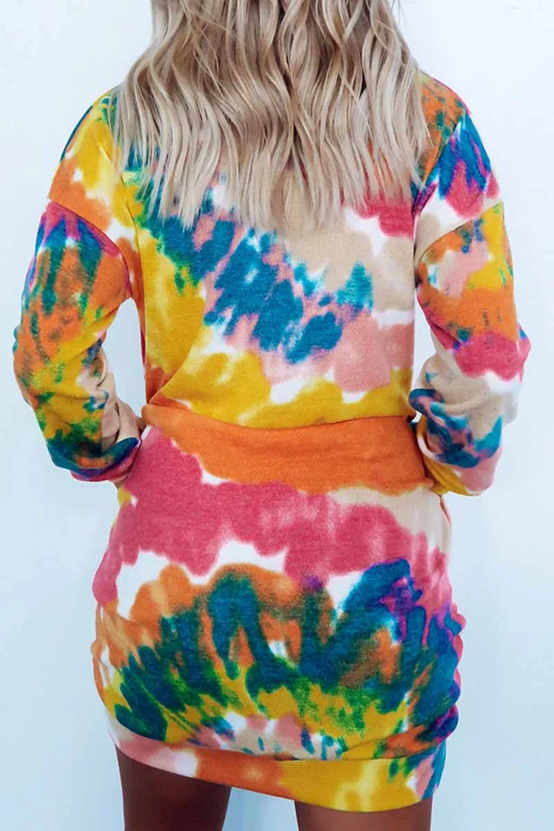 Round Neck Pullover Tie-Dye Printing Mini Dress