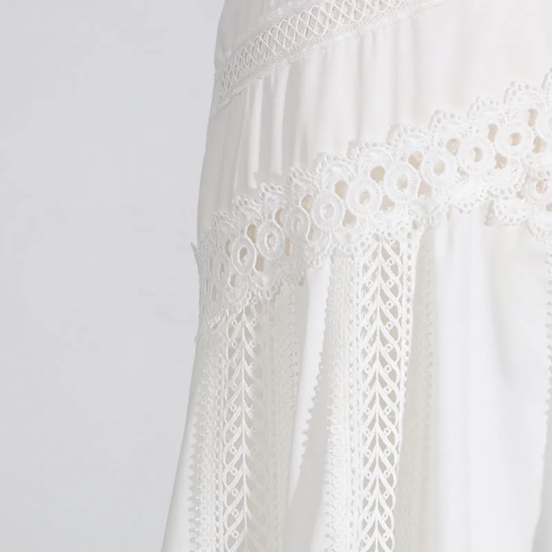 Round Neck Sleeveless Waist Lace Stitching Solid Color Dress