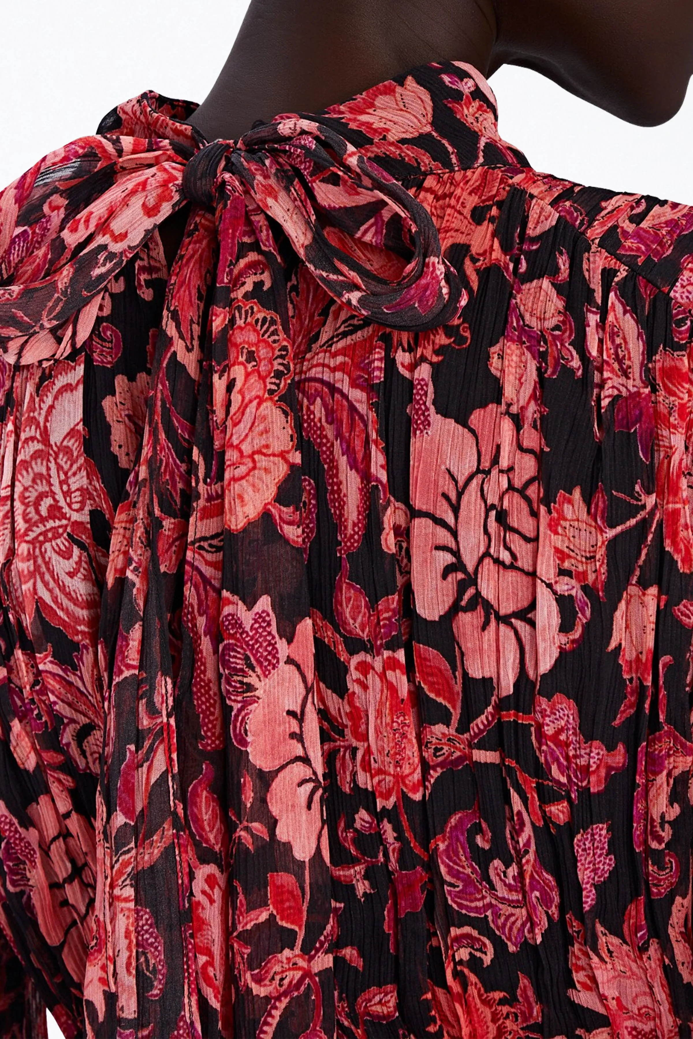 RUCHED FLORAL-PRINT GEORGETTE MINI DRESS