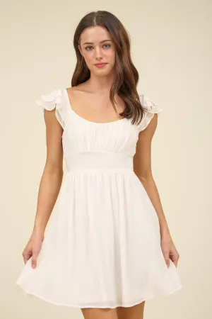 RUFFLE SLEEVE BACK TIE SOLID MINI DRESS
