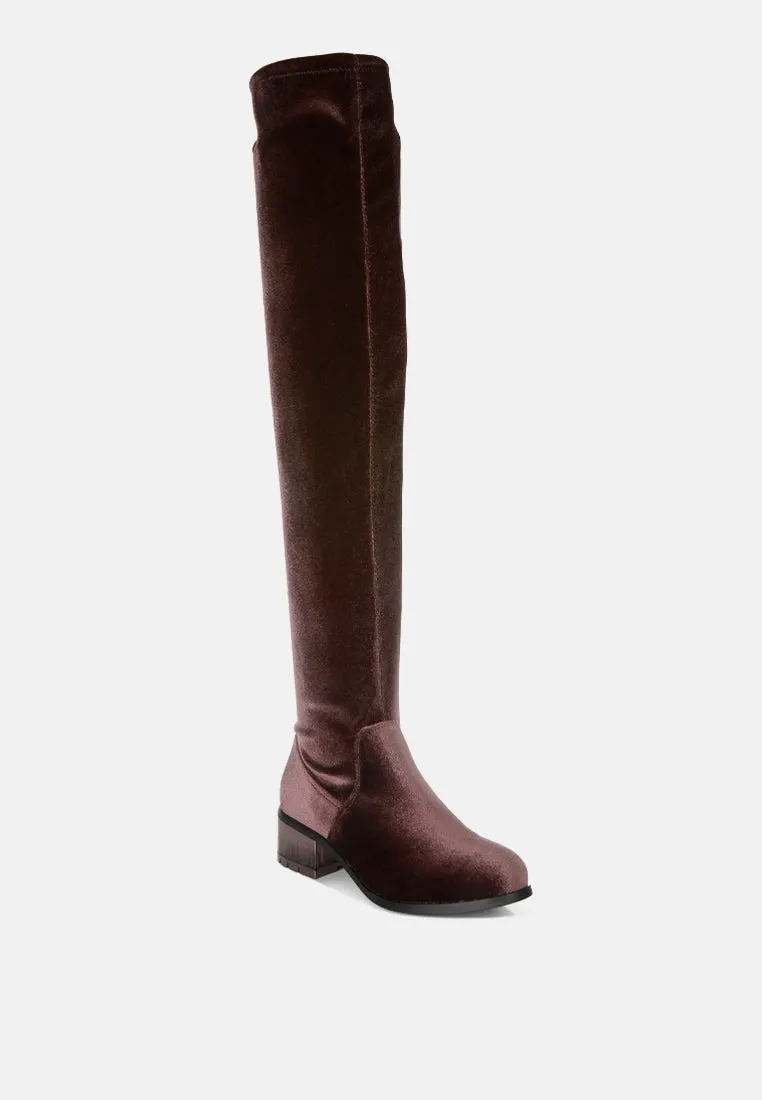 Rumple Velvet Over The Knee Clear Heel Boots By Ruw