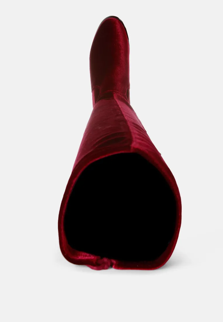 Rumple Velvet Over The Knee Clear Heel Boots By Ruw