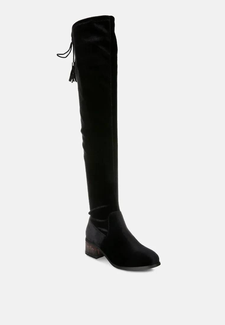 Rumple Velvet Over The Knee Clear Heel Boots By Ruw