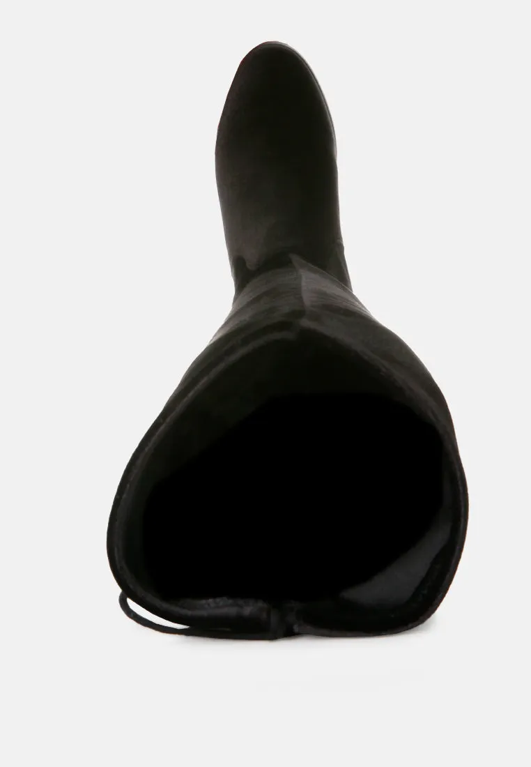 Rumple Velvet Over The Knee Clear Heel Boots By Ruw