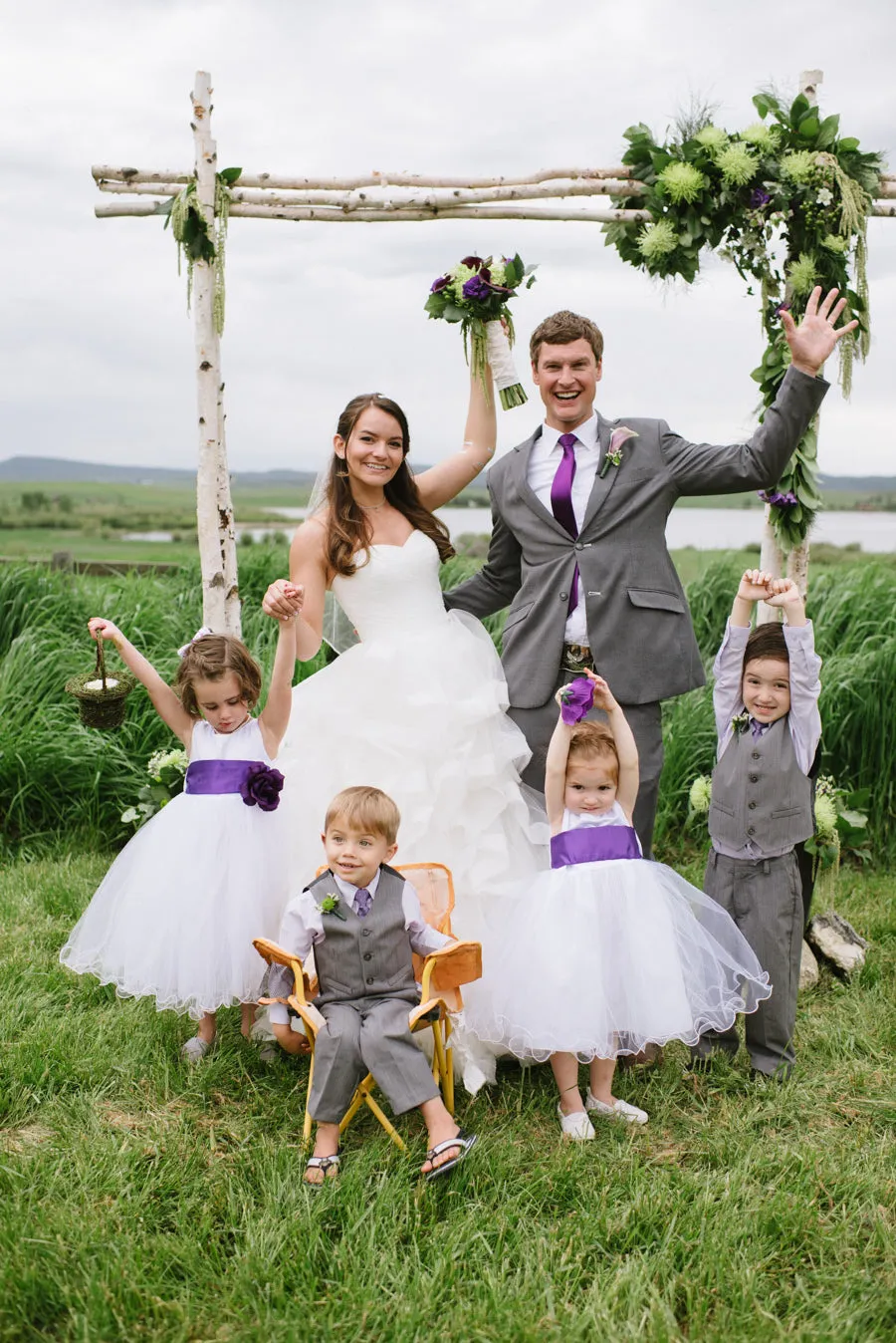 Satin and Tulle Flower Girl Dress with Purple Flower Sash