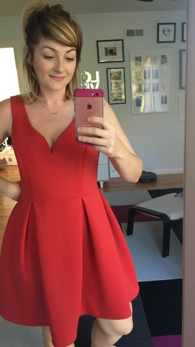 Satin Red Mini Homecoming Dresses with Curved V-neck 2020