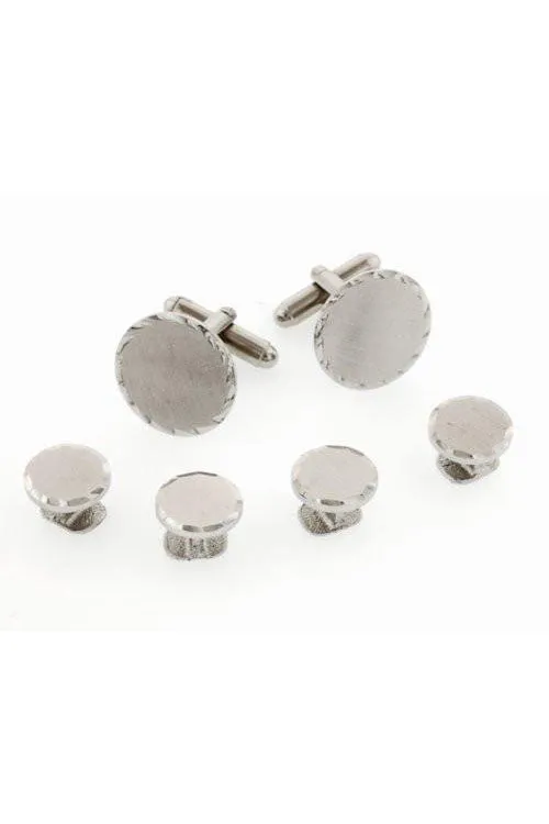 Scalloped Edge Silver Studs and Cufflinks Set