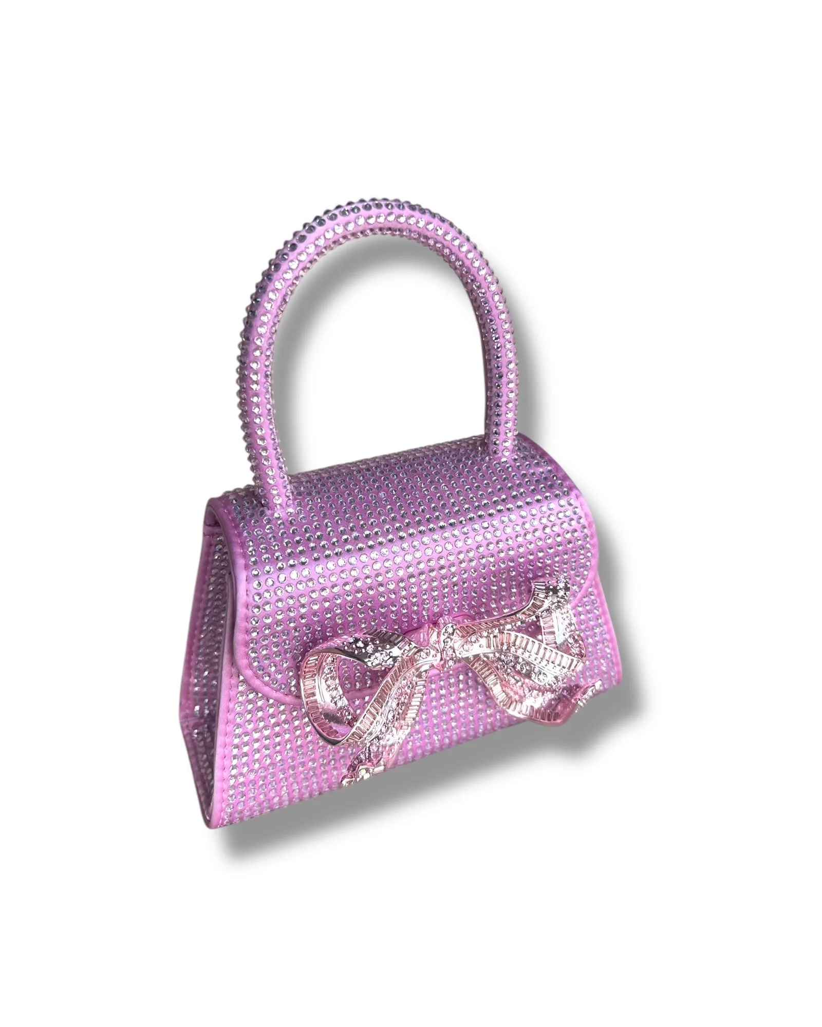 Self-Portrait Micro Bag – Rose Pink Satin with Rhinestone Bow