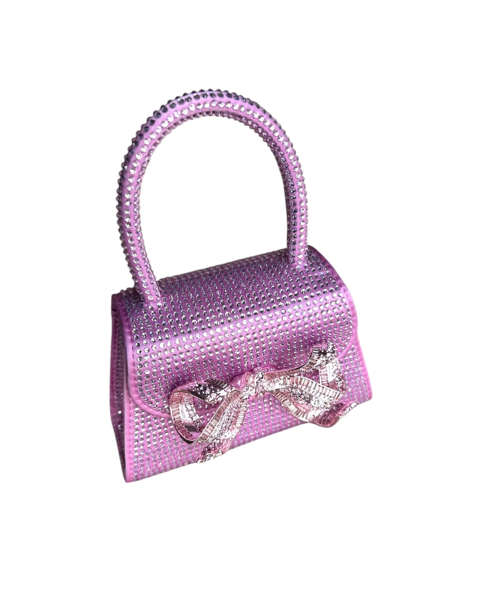 Self-Portrait Micro Bag – Rose Pink Satin with Rhinestone Bow