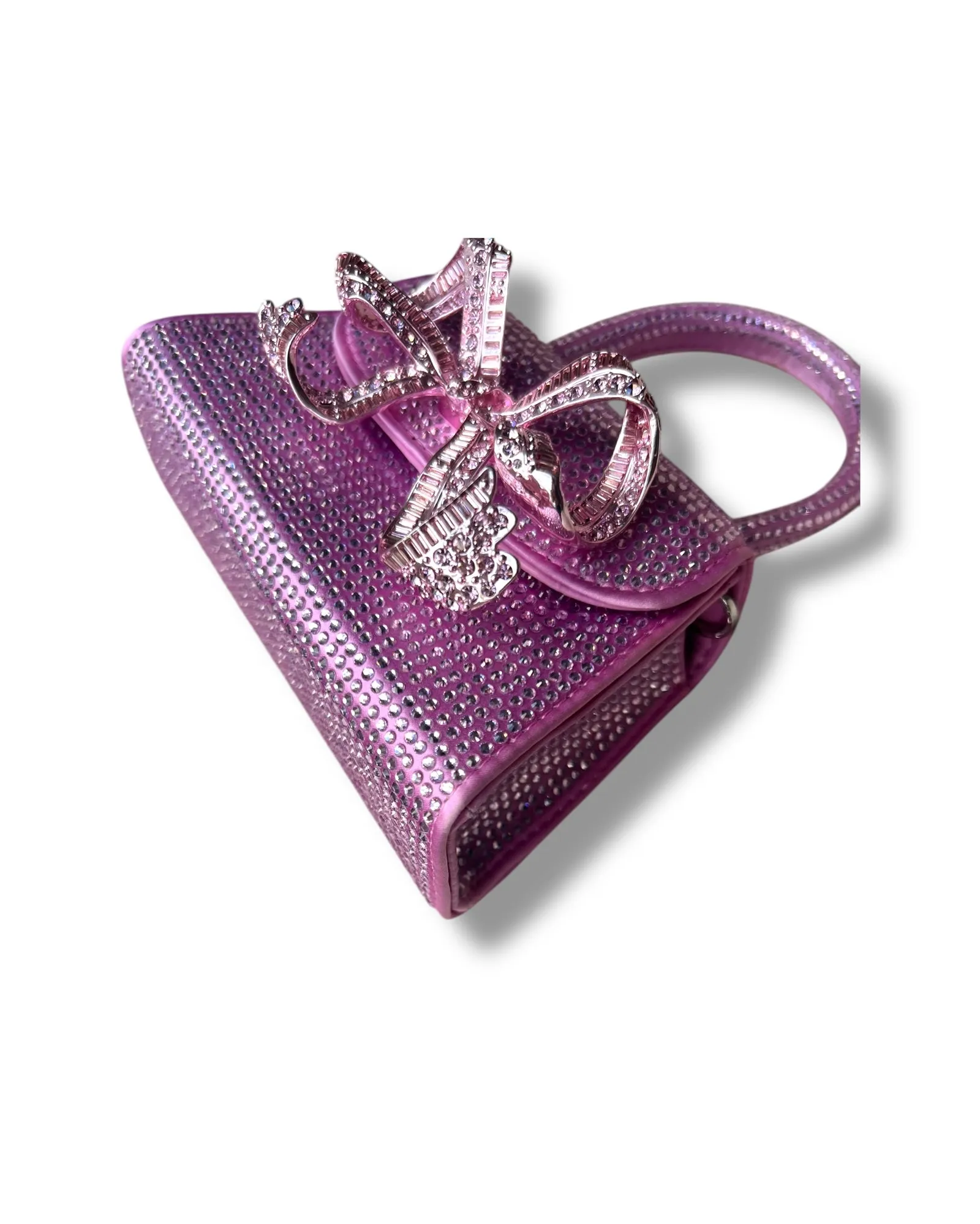 Self-Portrait Micro Bag – Rose Pink Satin with Rhinestone Bow
