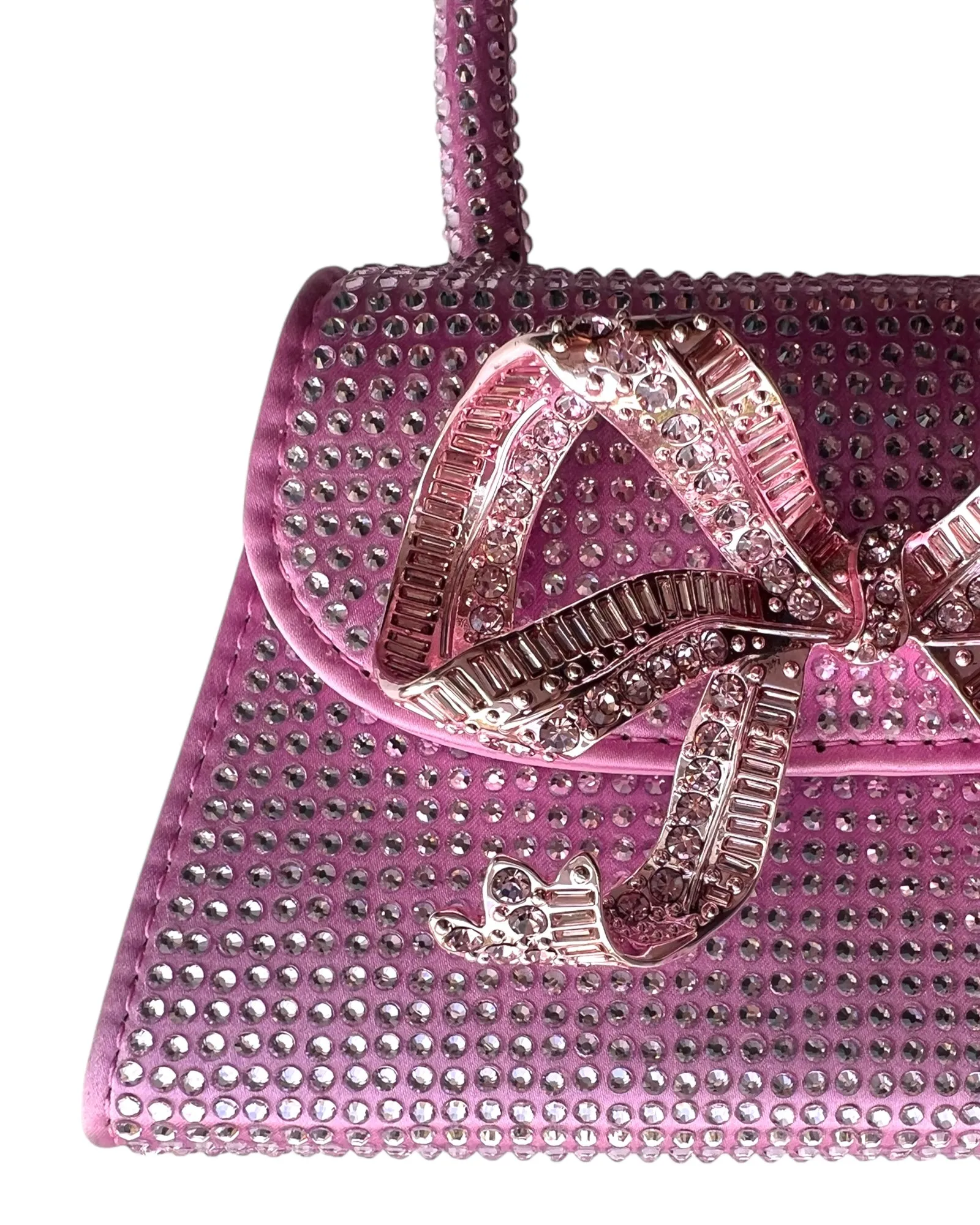 Self-Portrait Micro Bag – Rose Pink Satin with Rhinestone Bow