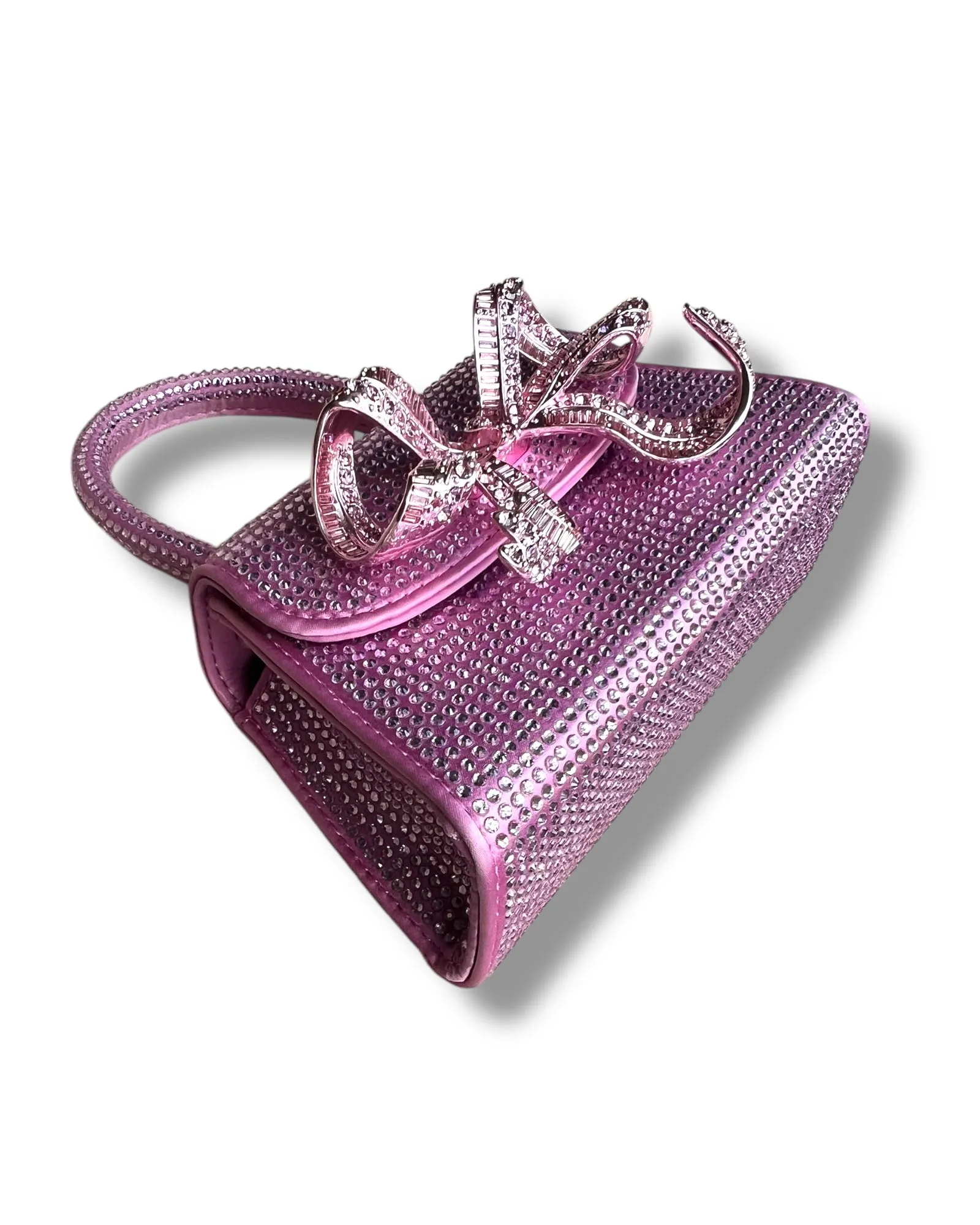 Self-Portrait Micro Bag – Rose Pink Satin with Rhinestone Bow