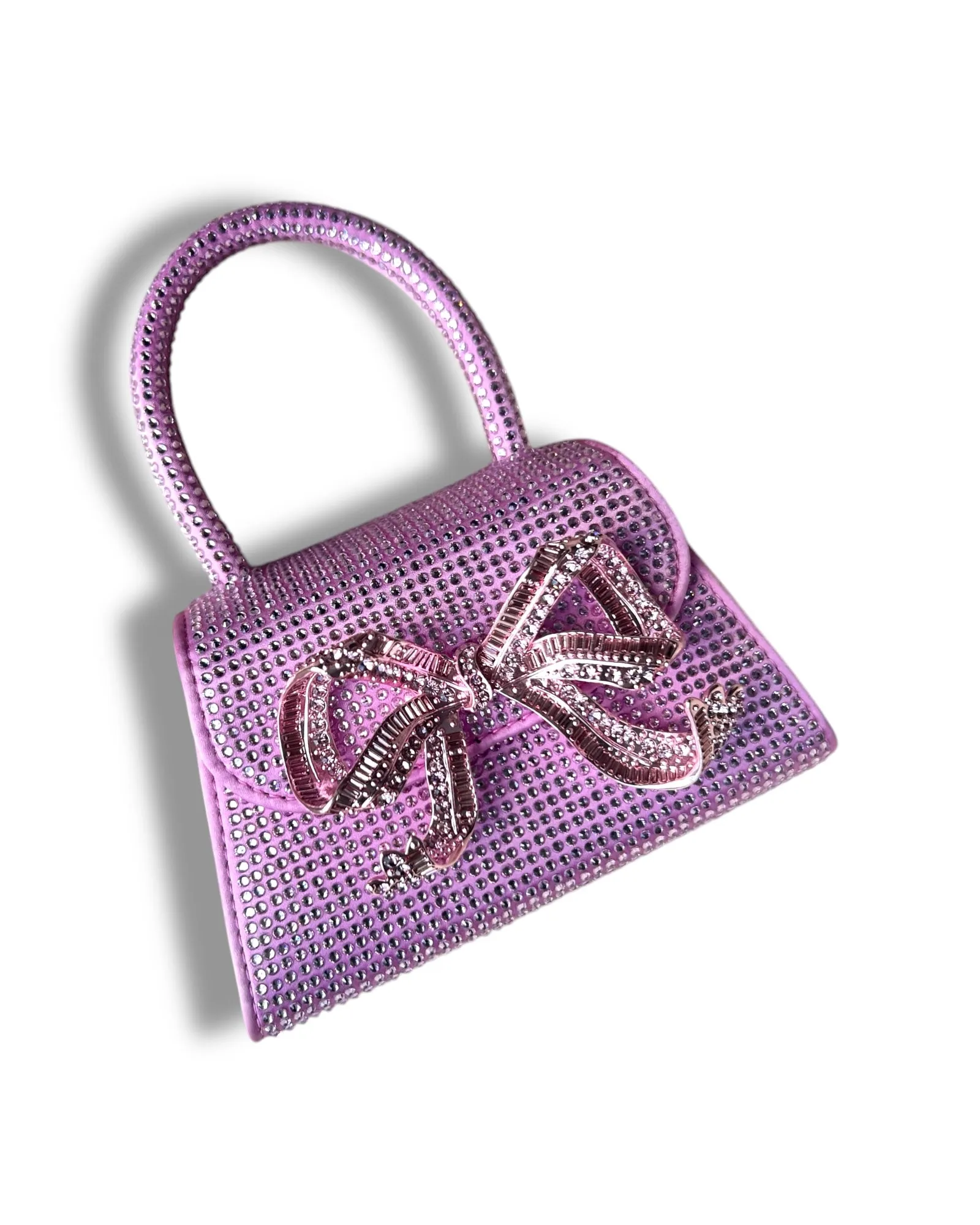 Self-Portrait Micro Bag – Rose Pink Satin with Rhinestone Bow