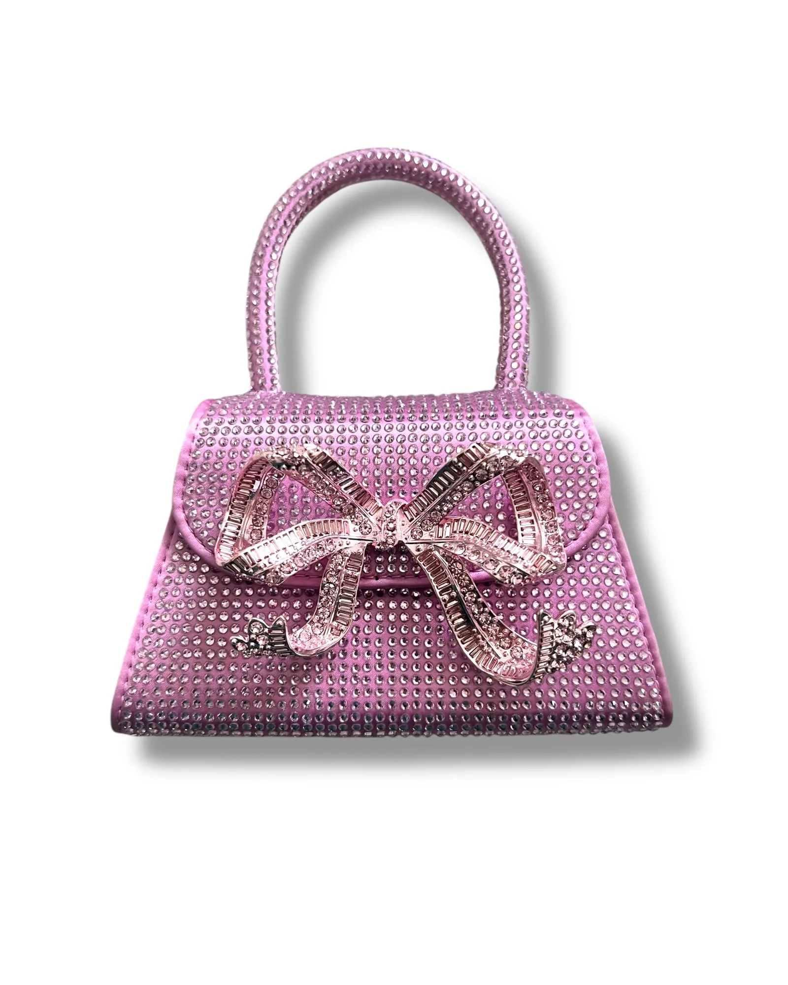 Self-Portrait Micro Bag – Rose Pink Satin with Rhinestone Bow