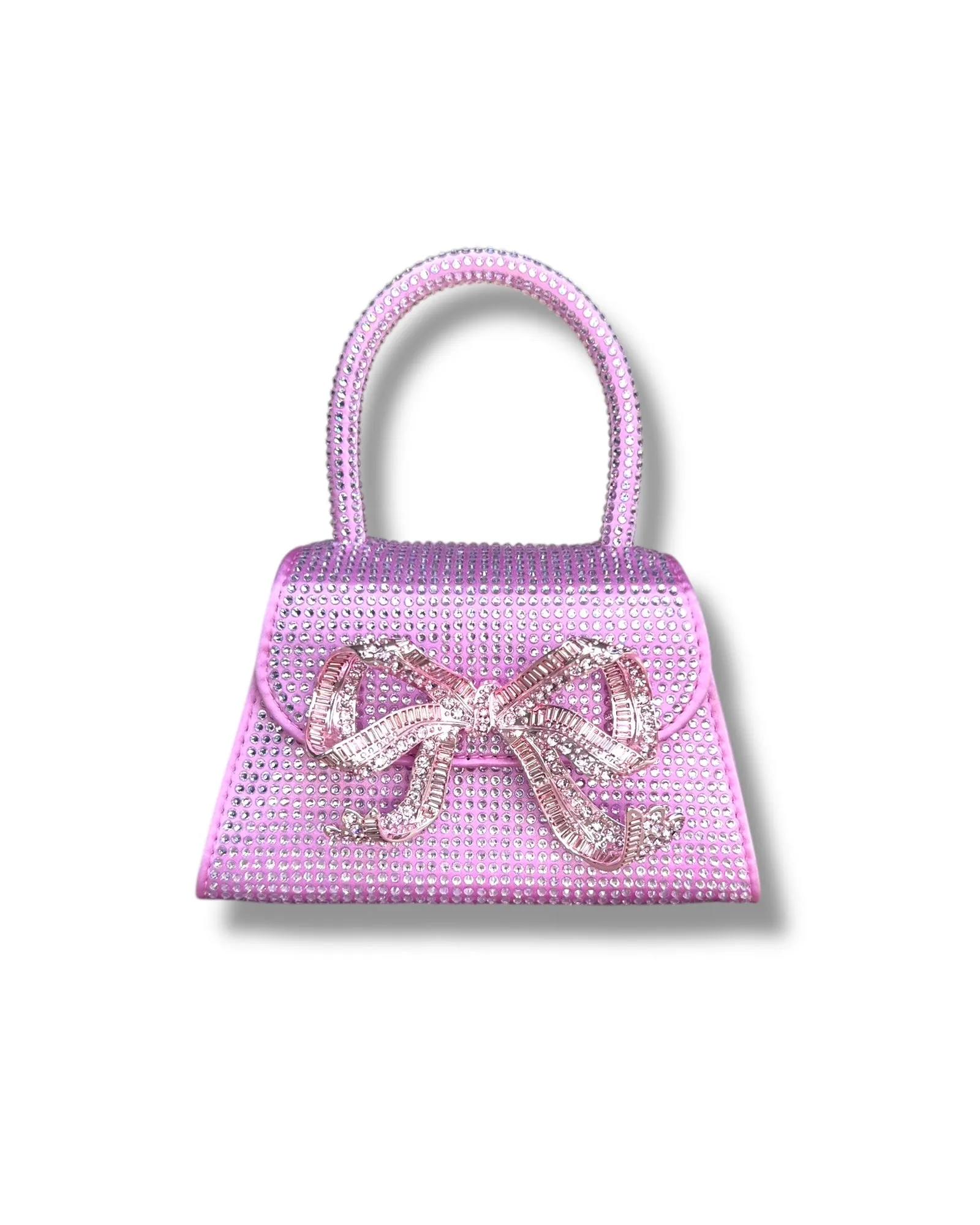 Self-Portrait Micro Bag – Rose Pink Satin with Rhinestone Bow
