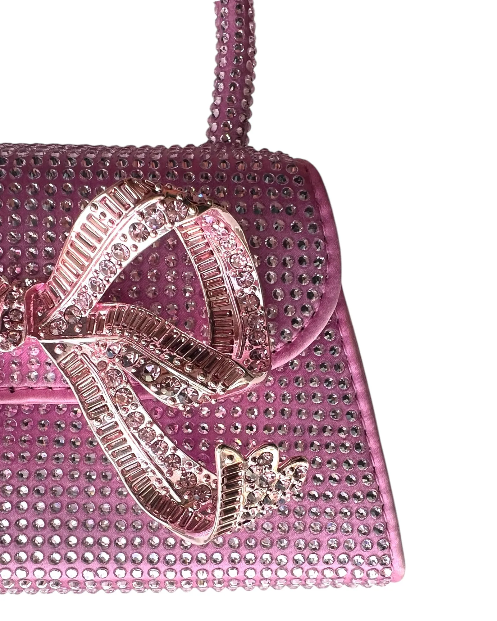 Self-Portrait Micro Bag – Rose Pink Satin with Rhinestone Bow