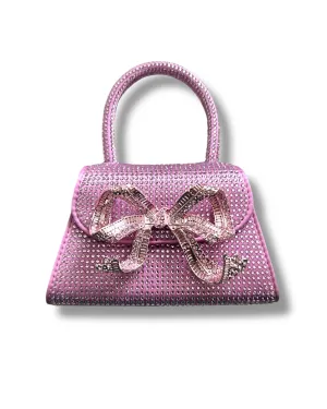 Self-Portrait Micro Bag – Rose Pink Satin with Rhinestone Bow