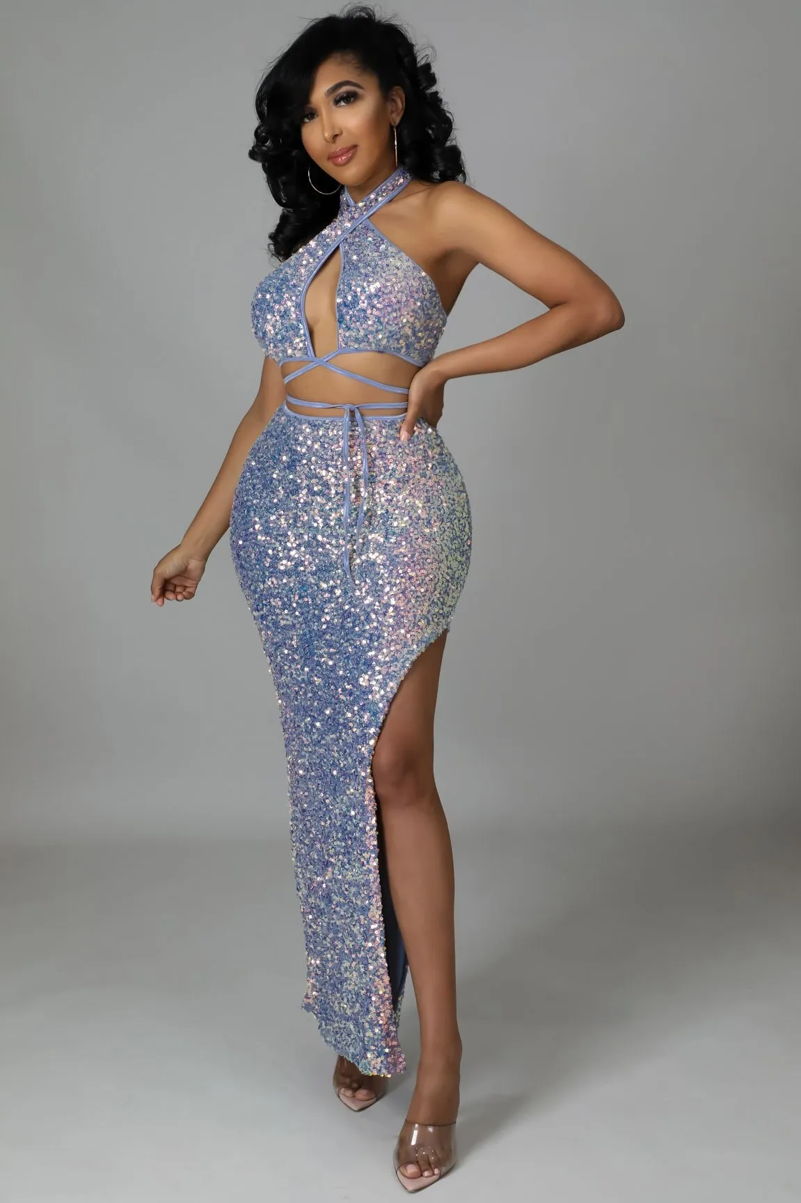 Sequins Bandage Spaghetti Strap Maxi Dress