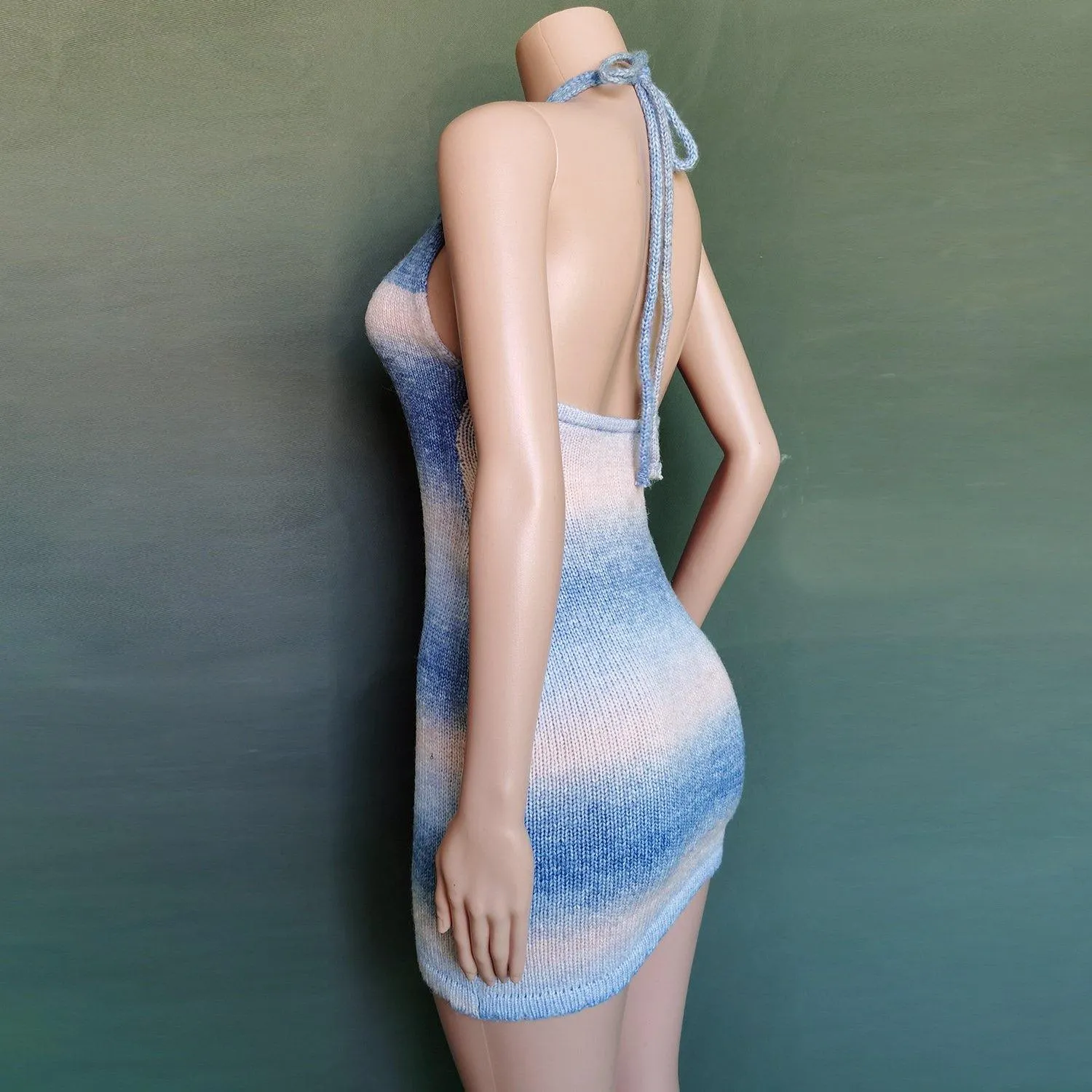 Sexy  Deep V-neck Rainbow Knitting Dresses