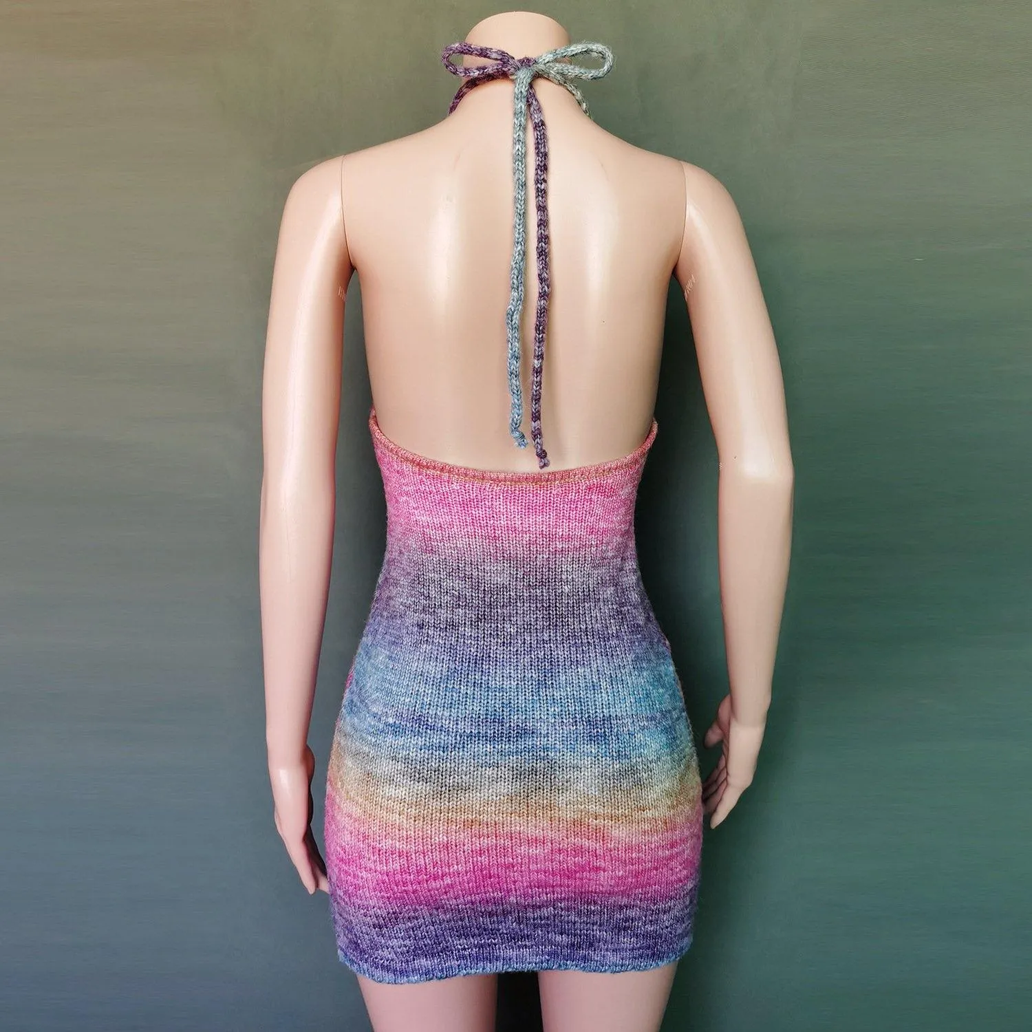 Sexy  Deep V-neck Rainbow Knitting Dresses